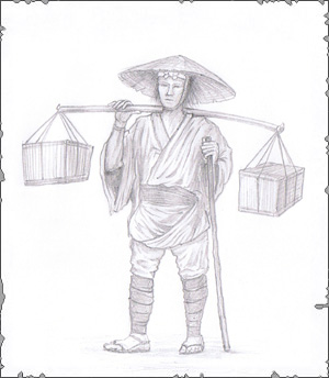 Shinobi als Händler verkleidet